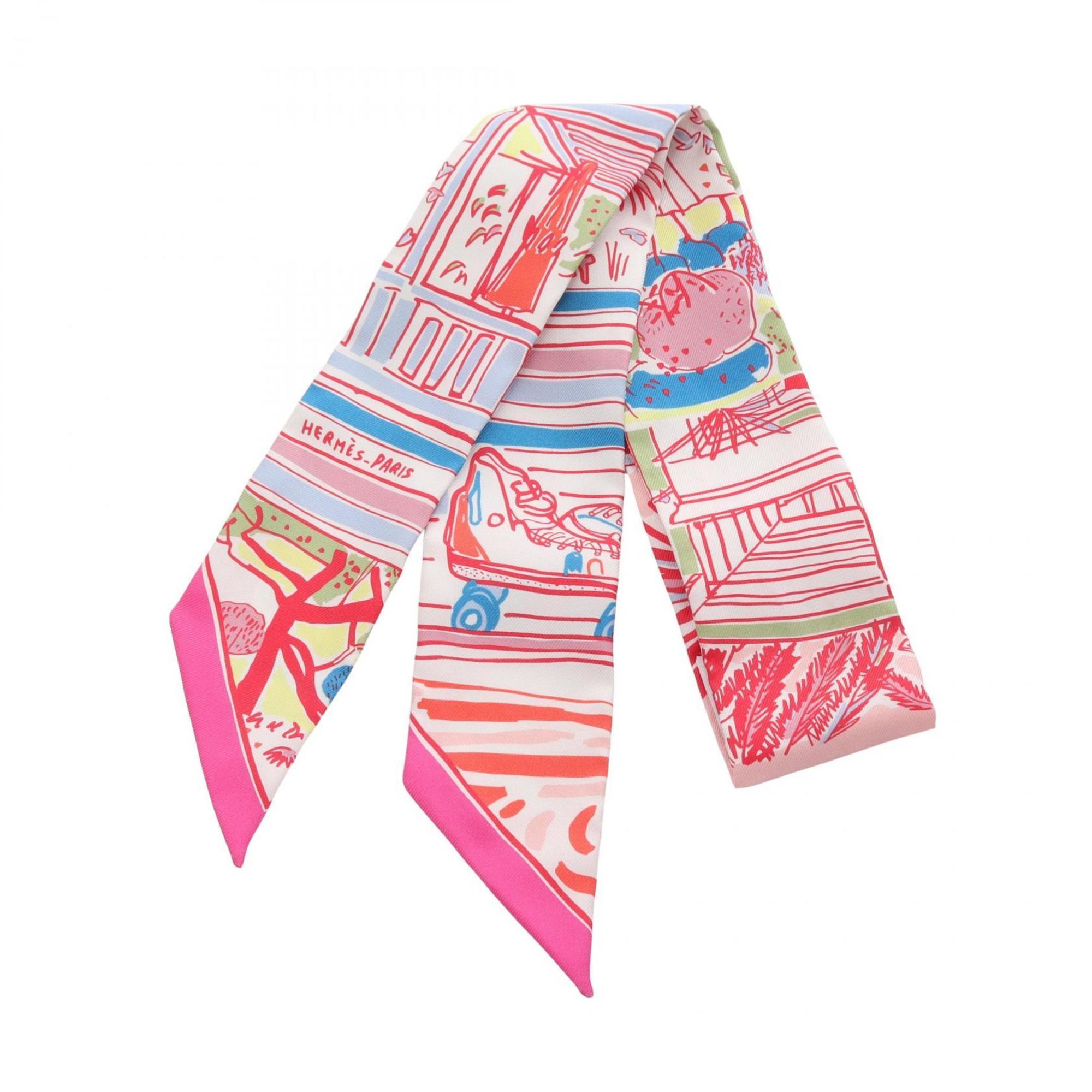 Hermes HERMES Twilly RAYURES D'ETE Ribbon Scarf Silk Women's Pink Multicolor