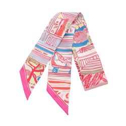 Hermes HERMES Twilly RAYURES D'ETE Ribbon Scarf Silk Women's Pink Multicolor