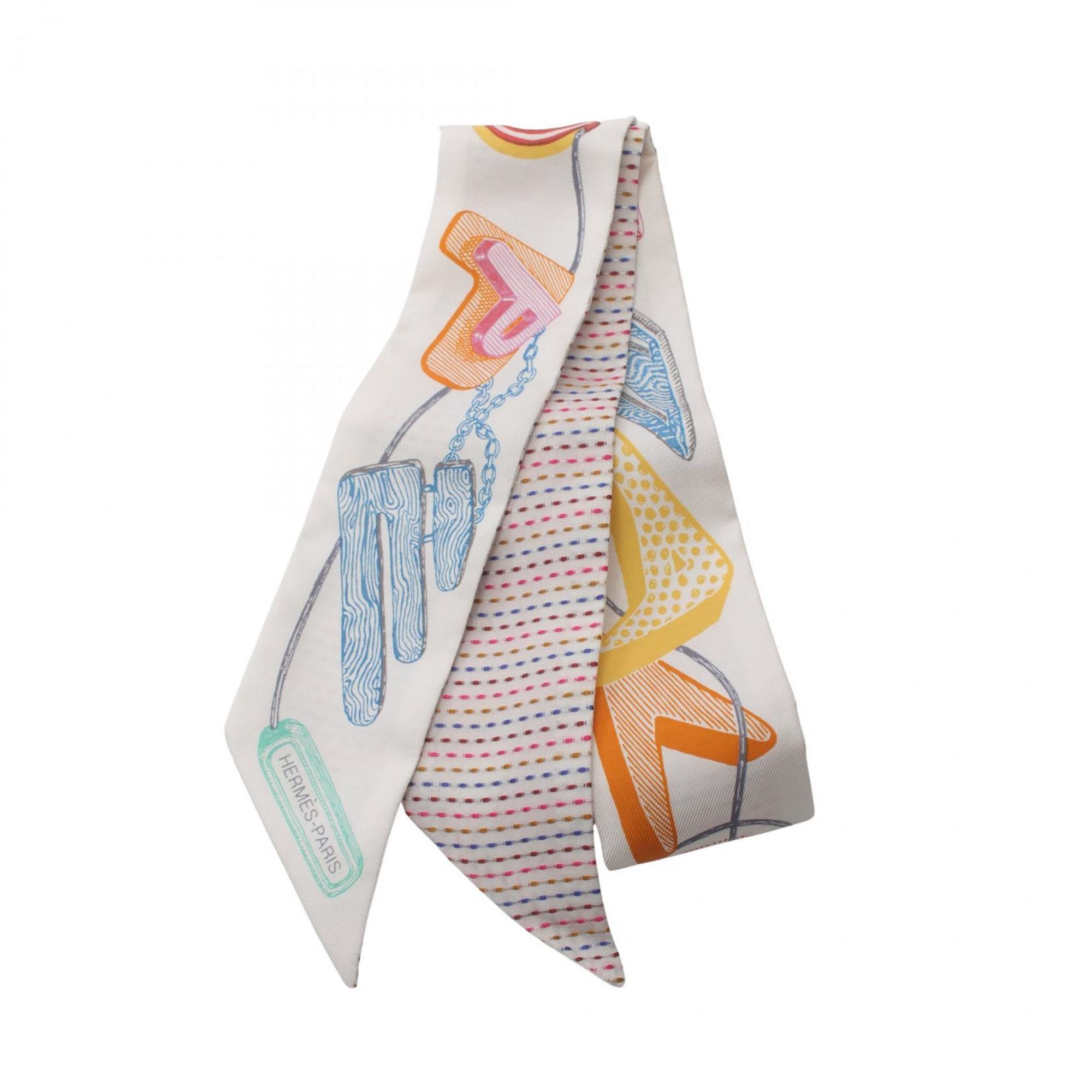 Hermes HERMES Twilly Chevaloscope Pointi Scarf Silk Women's White Multicolor H053954