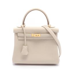 Hermes Kelly 25 Clé Handbag Togo Women's White