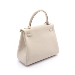 Hermes Kelly 25 Clé Handbag Togo Women's White