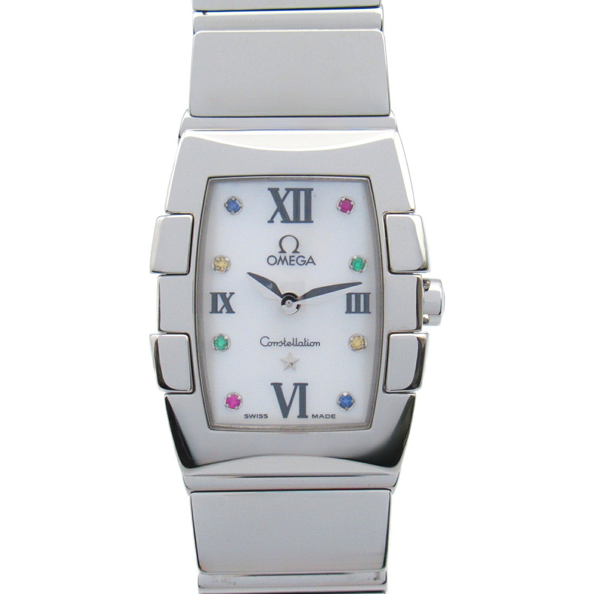 OMEGA Constellation Quadrella 8P Color Stone Watch Stainless Steel Ladies White Shell 1584.79