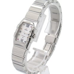 OMEGA Constellation Quadrella 8P Color Stone Watch Stainless Steel Ladies White Shell 1584.79