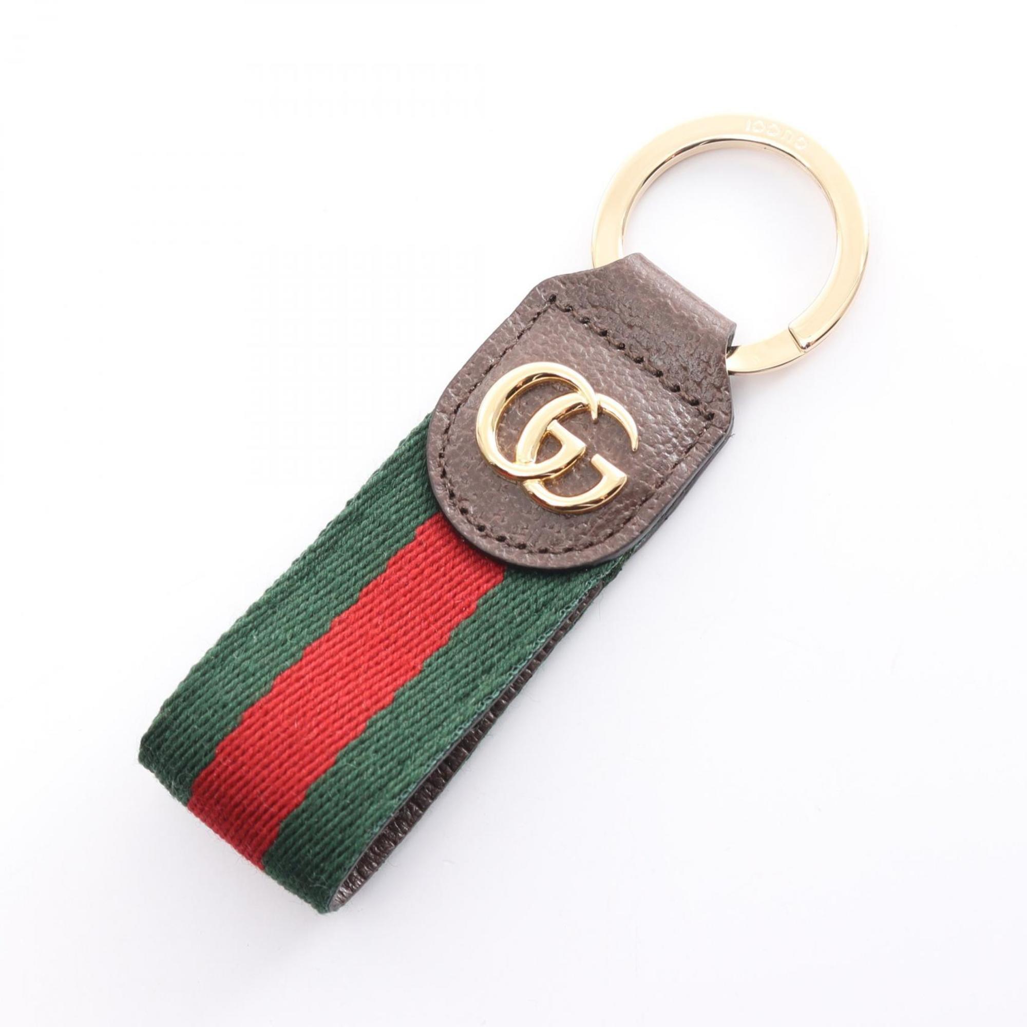 GUCCI Ophidia Sherry Line Keychain Leather Canvas Women's Brown Multicolor 523161HE2NG8742