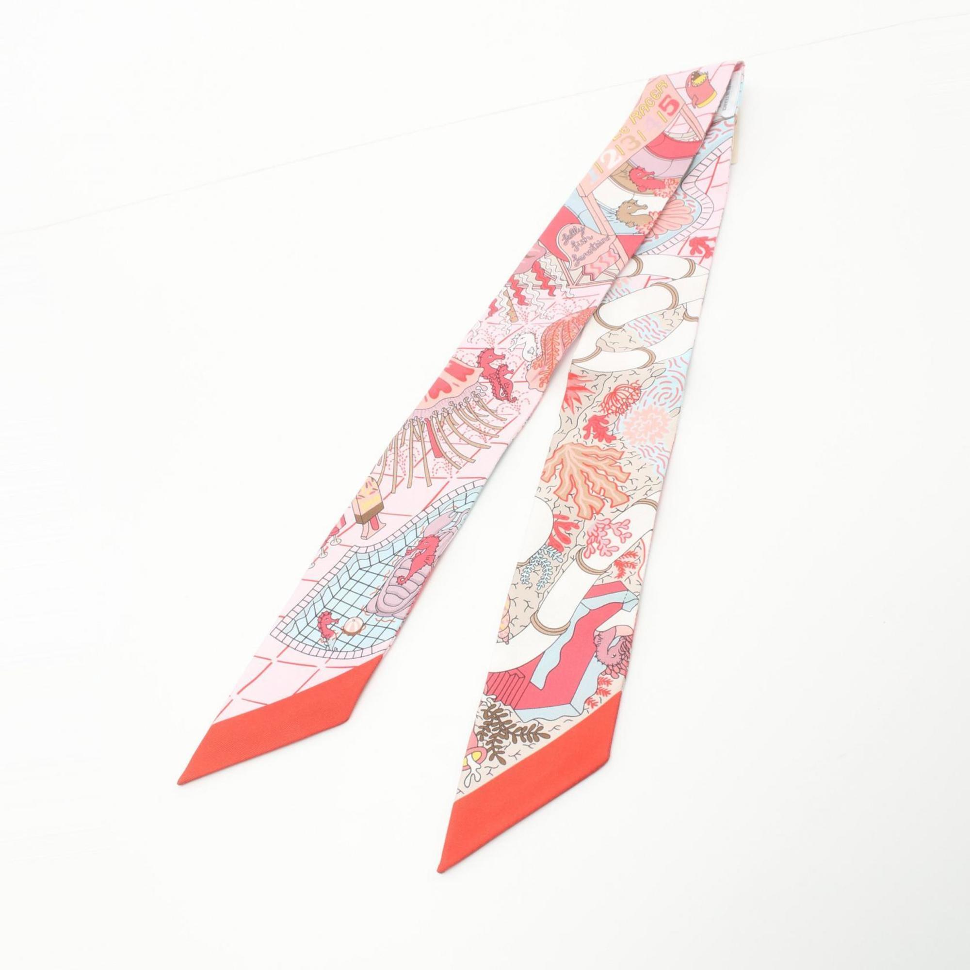 Hermes Twilly SPLASH PARK Scarf Silk Women's Pink Red Multicolor