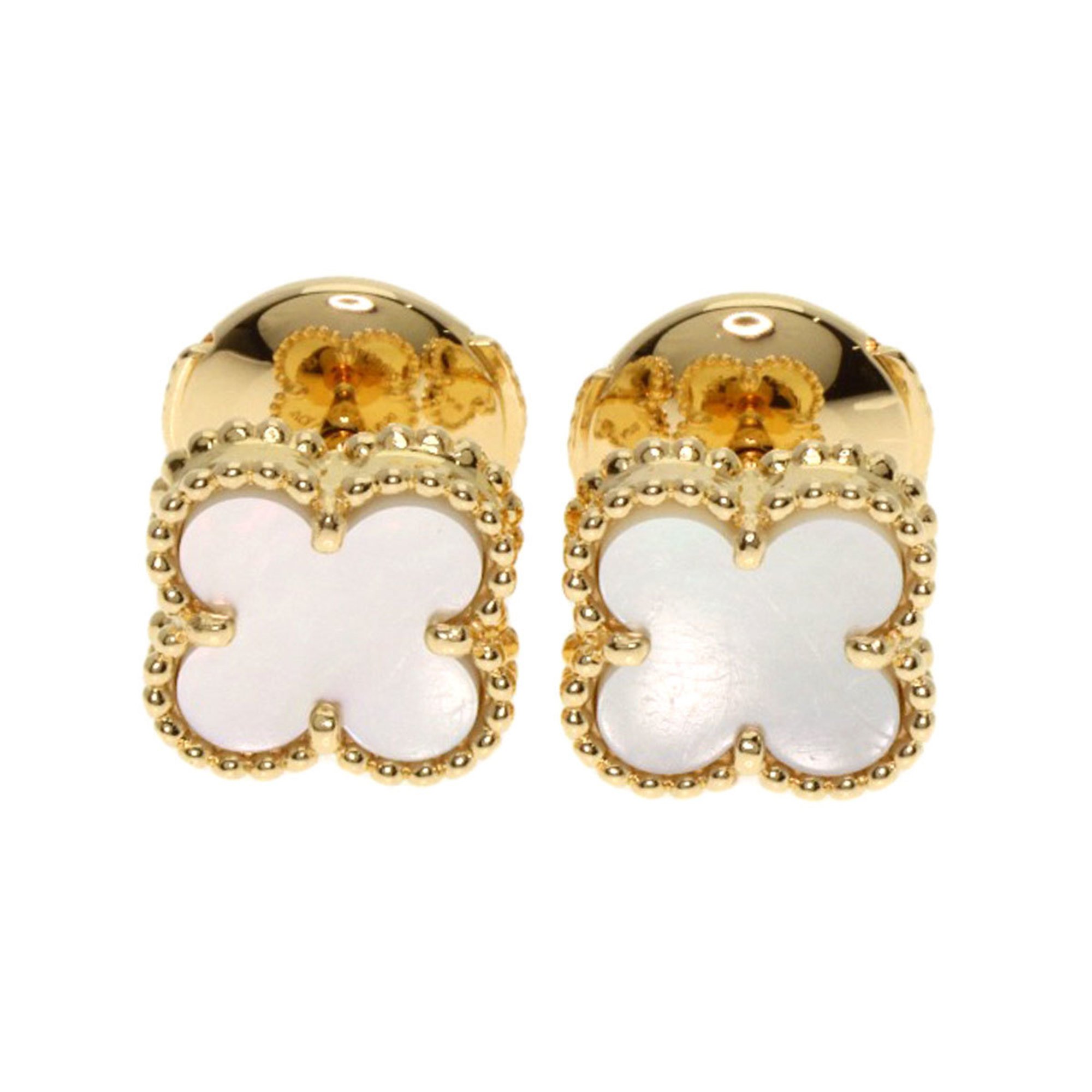 Van Cleef & Arpels Sweet Alhambra Shell Flower Earrings, 18K Yellow Gold, Women's