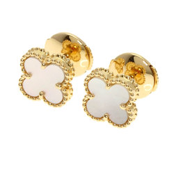 Van Cleef & Arpels Sweet Alhambra Shell Flower Earrings, 18K Yellow Gold, Women's