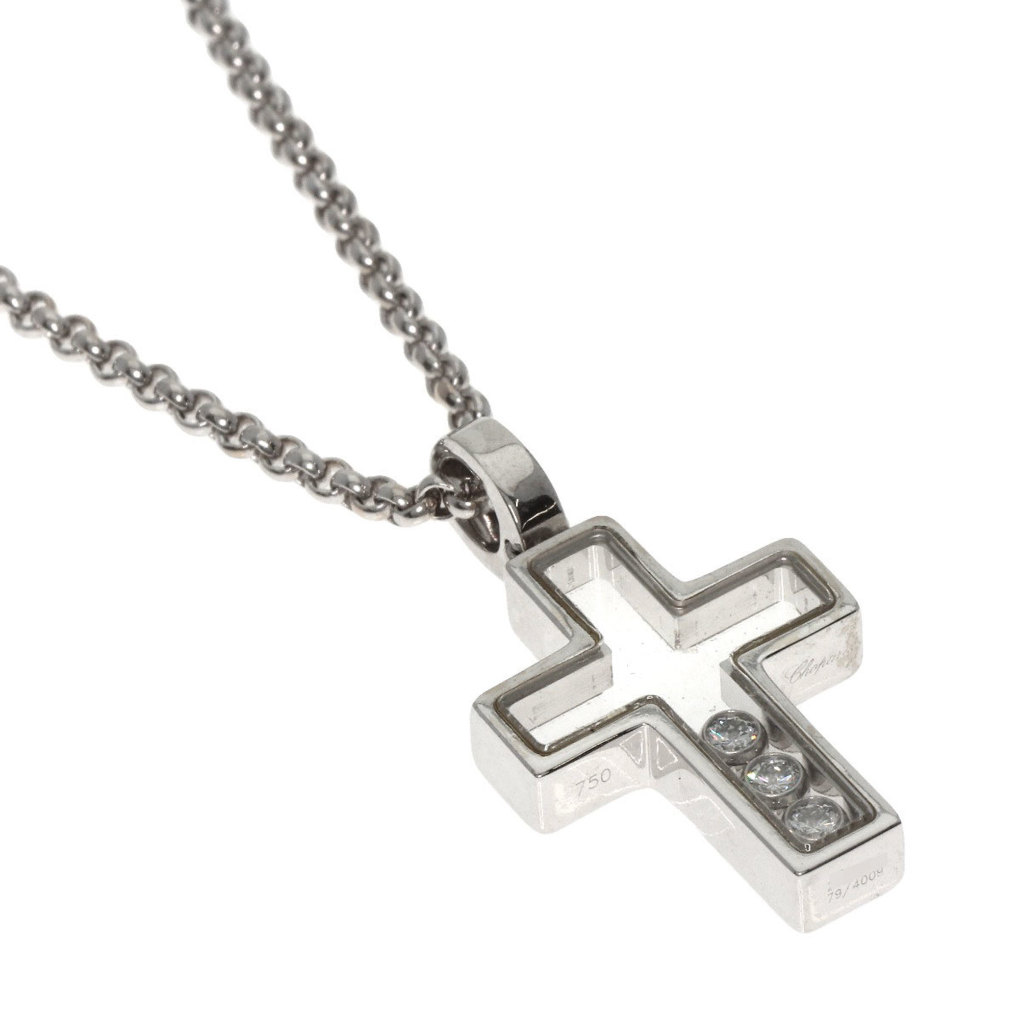 Chopard Happy Diamond Cross Motif Necklace K18 White Gold Women's