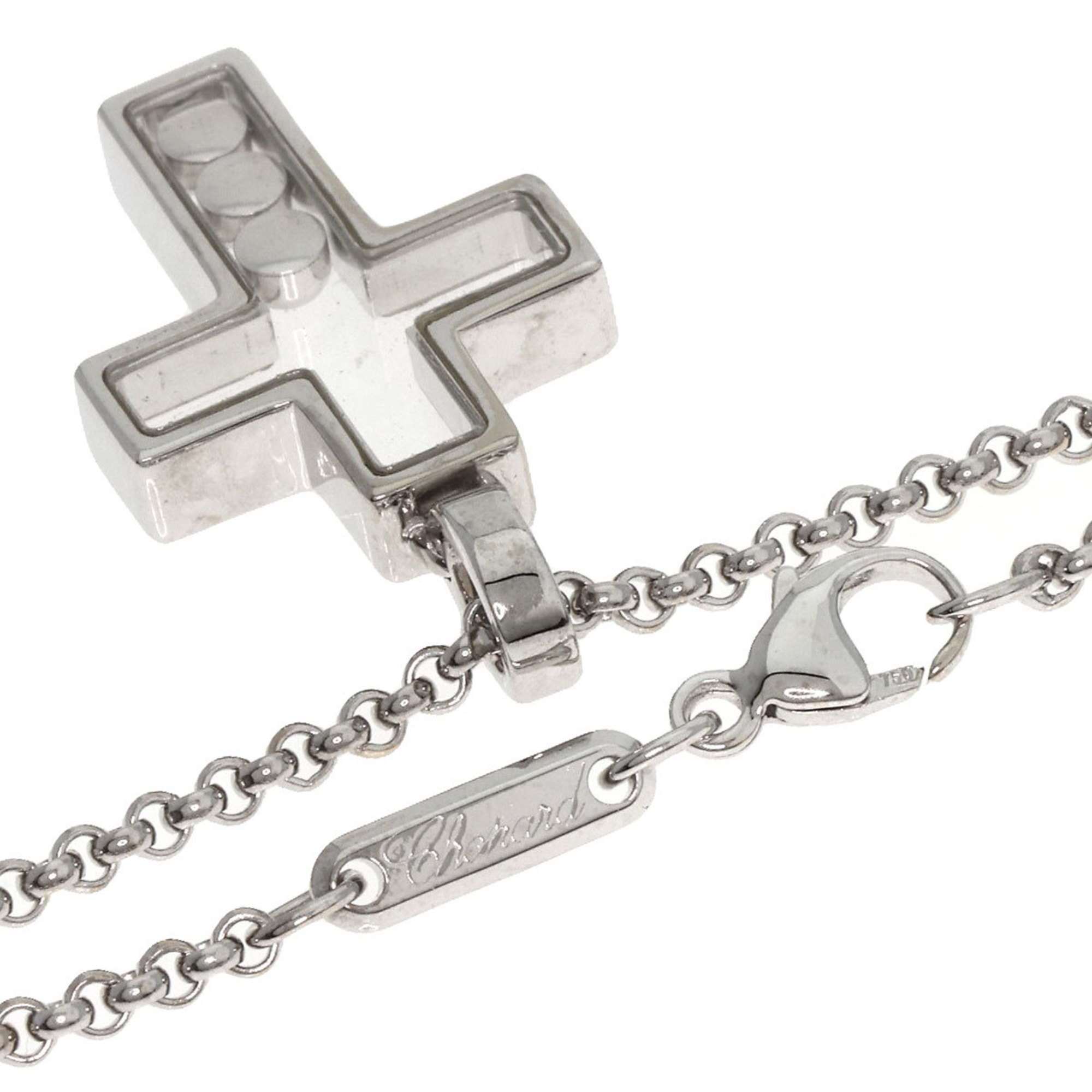 Chopard Happy Diamond Cross Motif Necklace K18 White Gold Women's