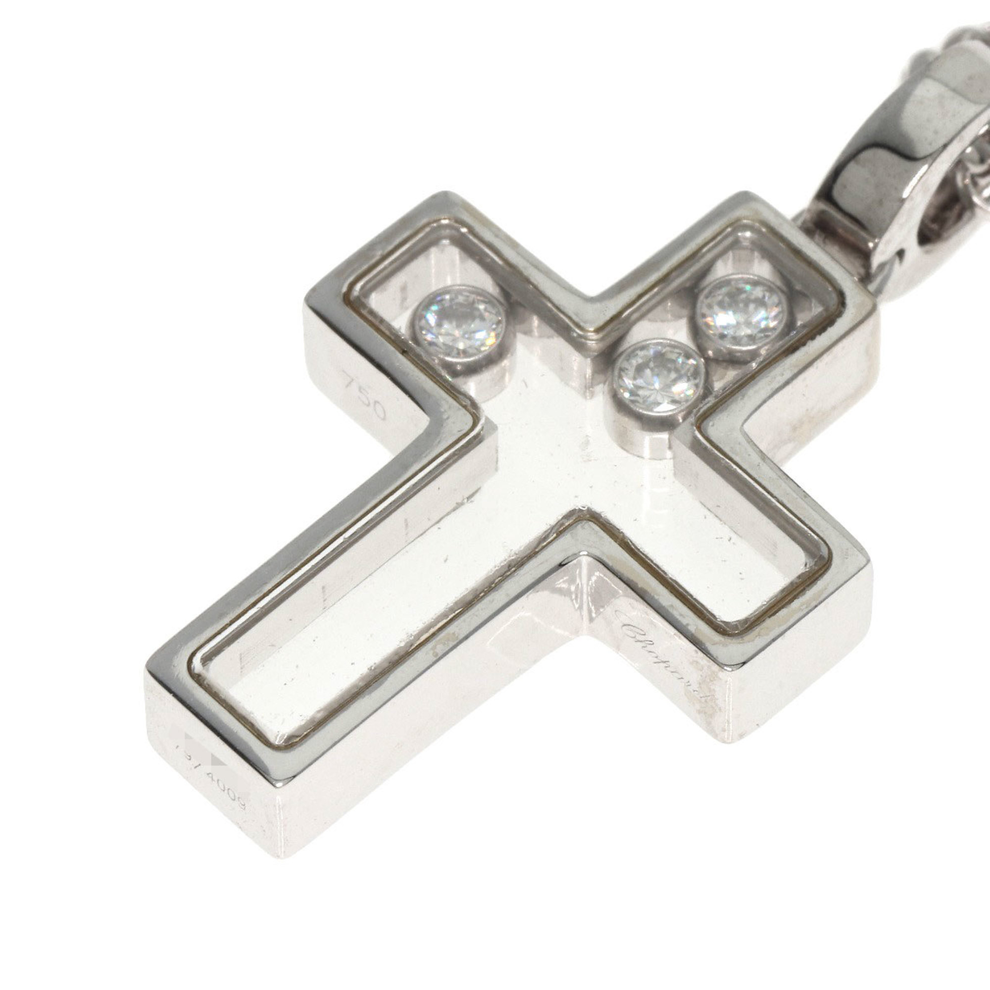 Chopard Happy Diamond Cross Motif Necklace K18 White Gold Women's