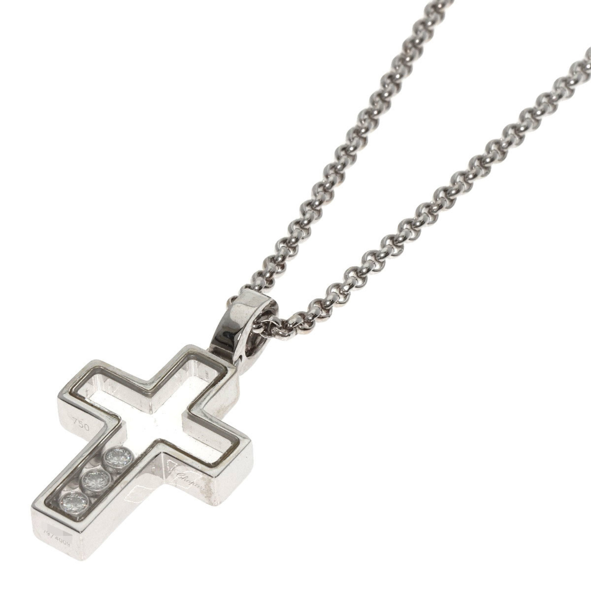 Chopard Happy Diamond Cross Motif Necklace K18 White Gold Women's