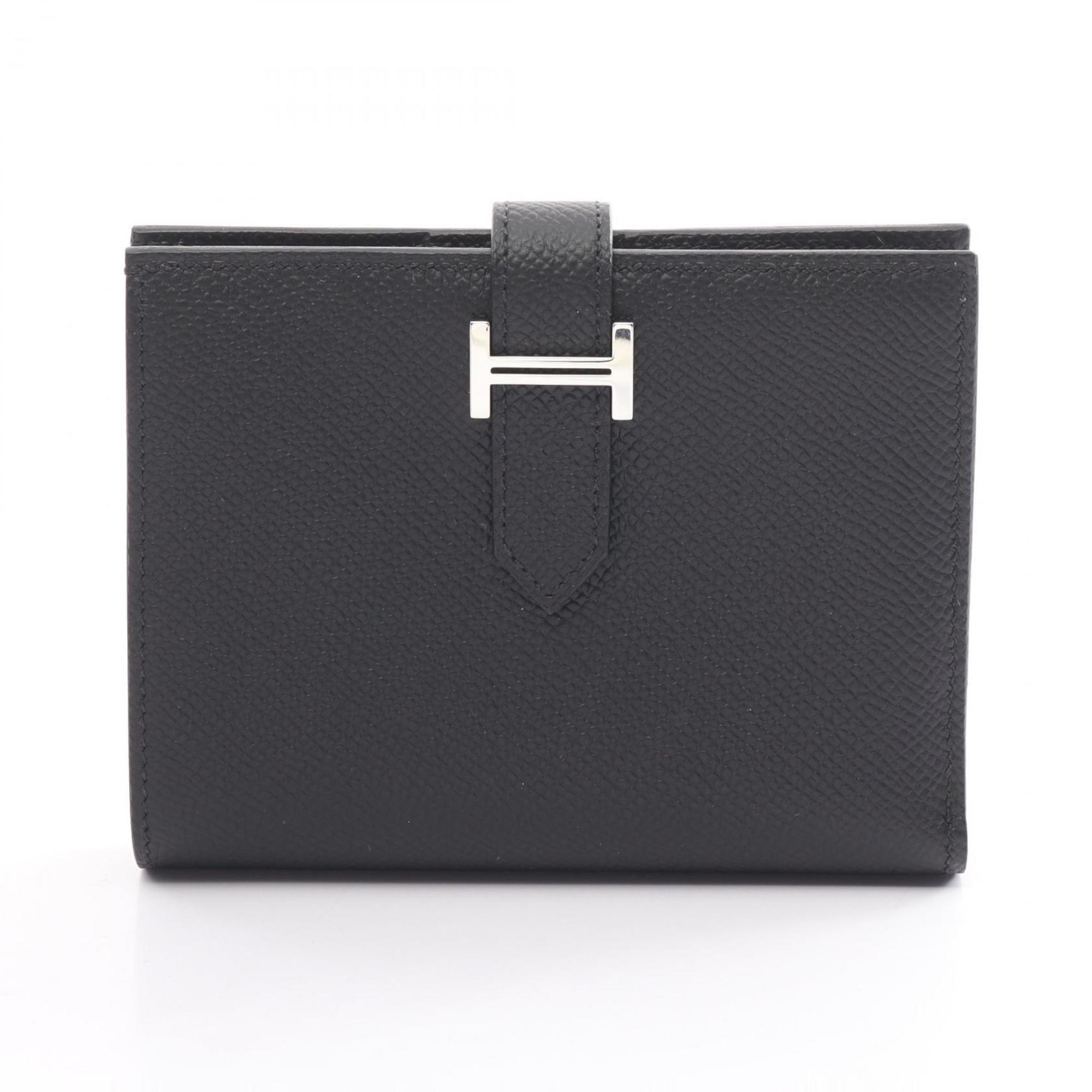 Hermes HERMES Bearn Compact Bi-fold Wallet Epsom Leather Women's Black