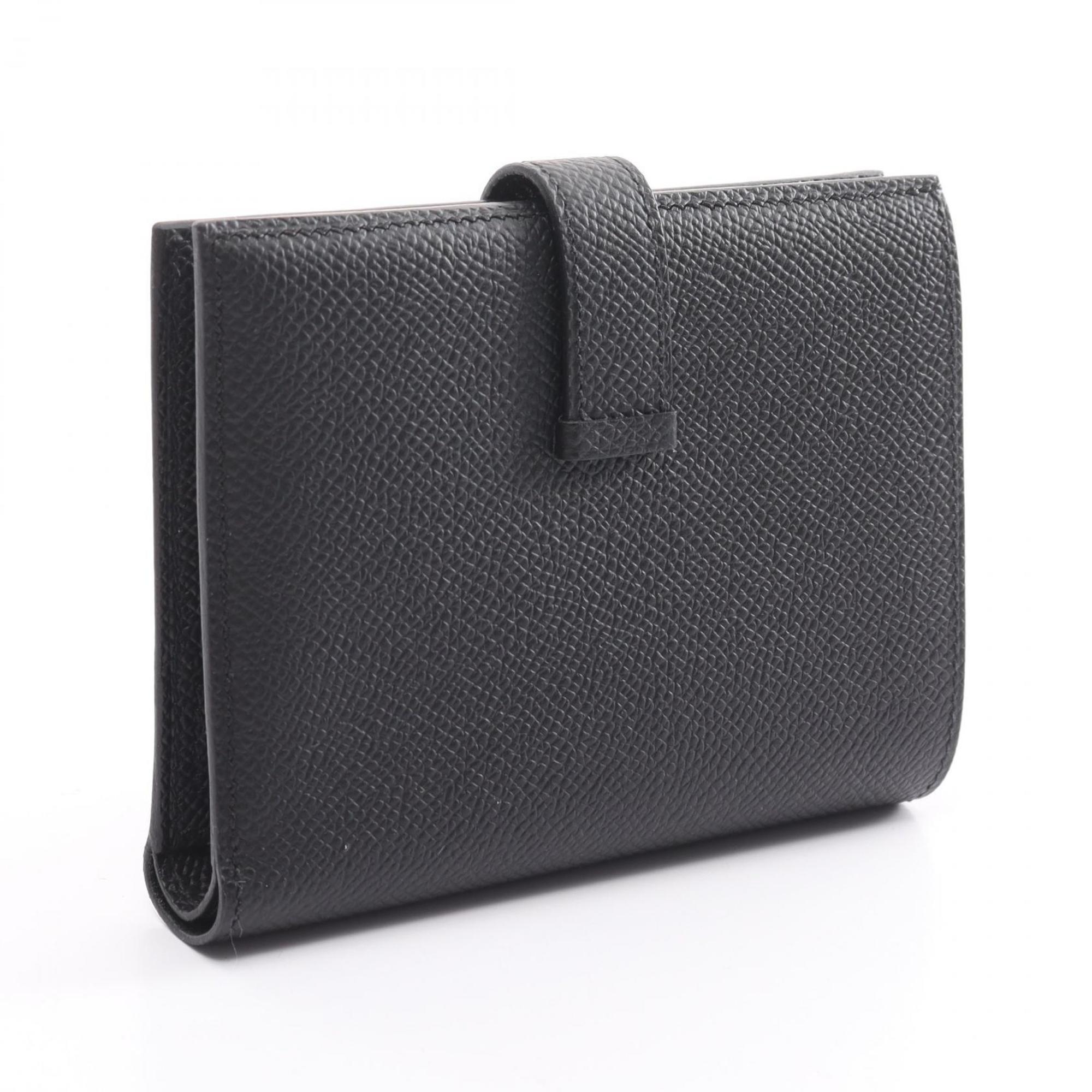 Hermes HERMES Bearn Compact Bi-fold Wallet Epsom Leather Women's Black