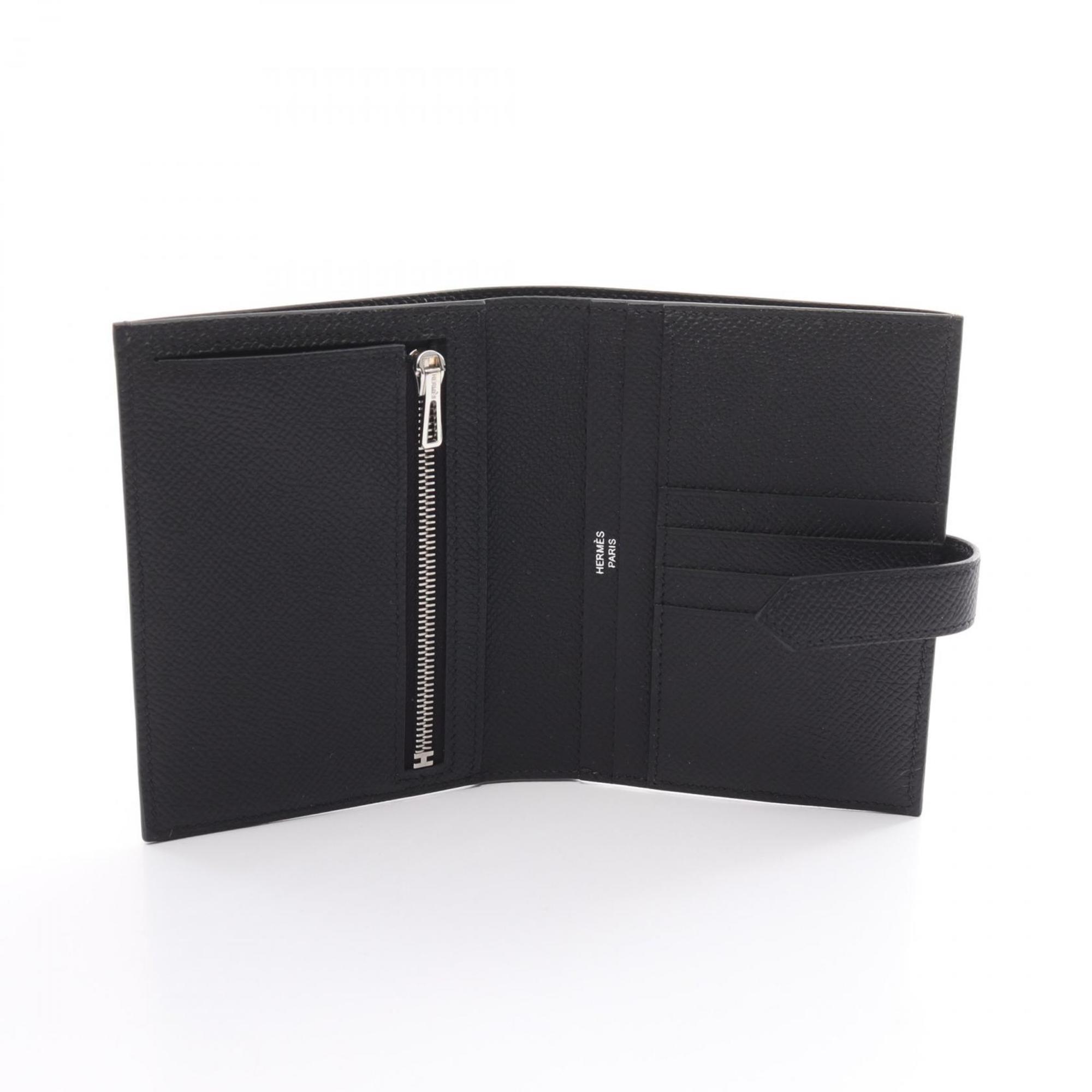 Hermes HERMES Bearn Compact Bi-fold Wallet Epsom Leather Women's Black