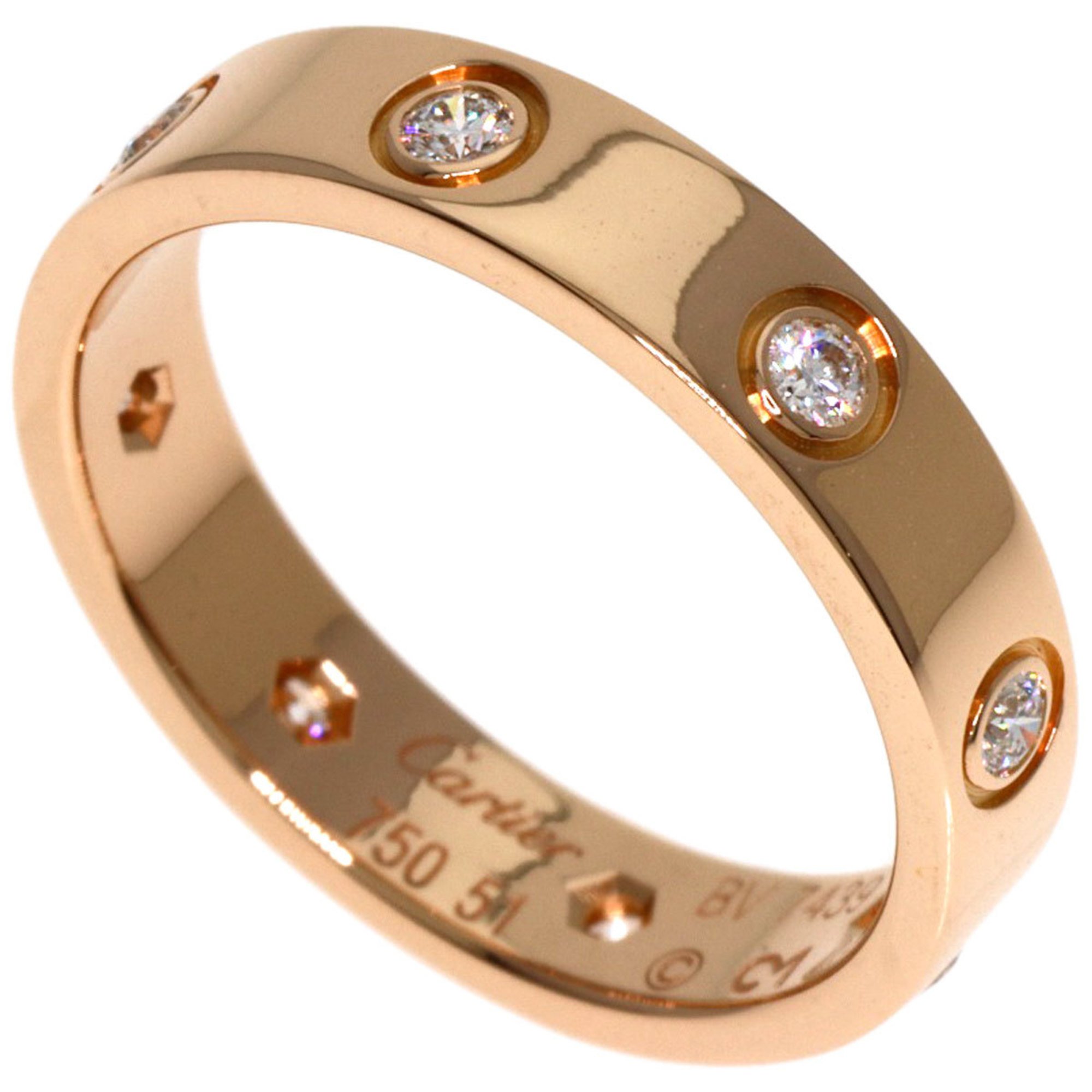 Cartier Love Ring Full Diamond #51 K18 Pink Gold Women's CARTIER