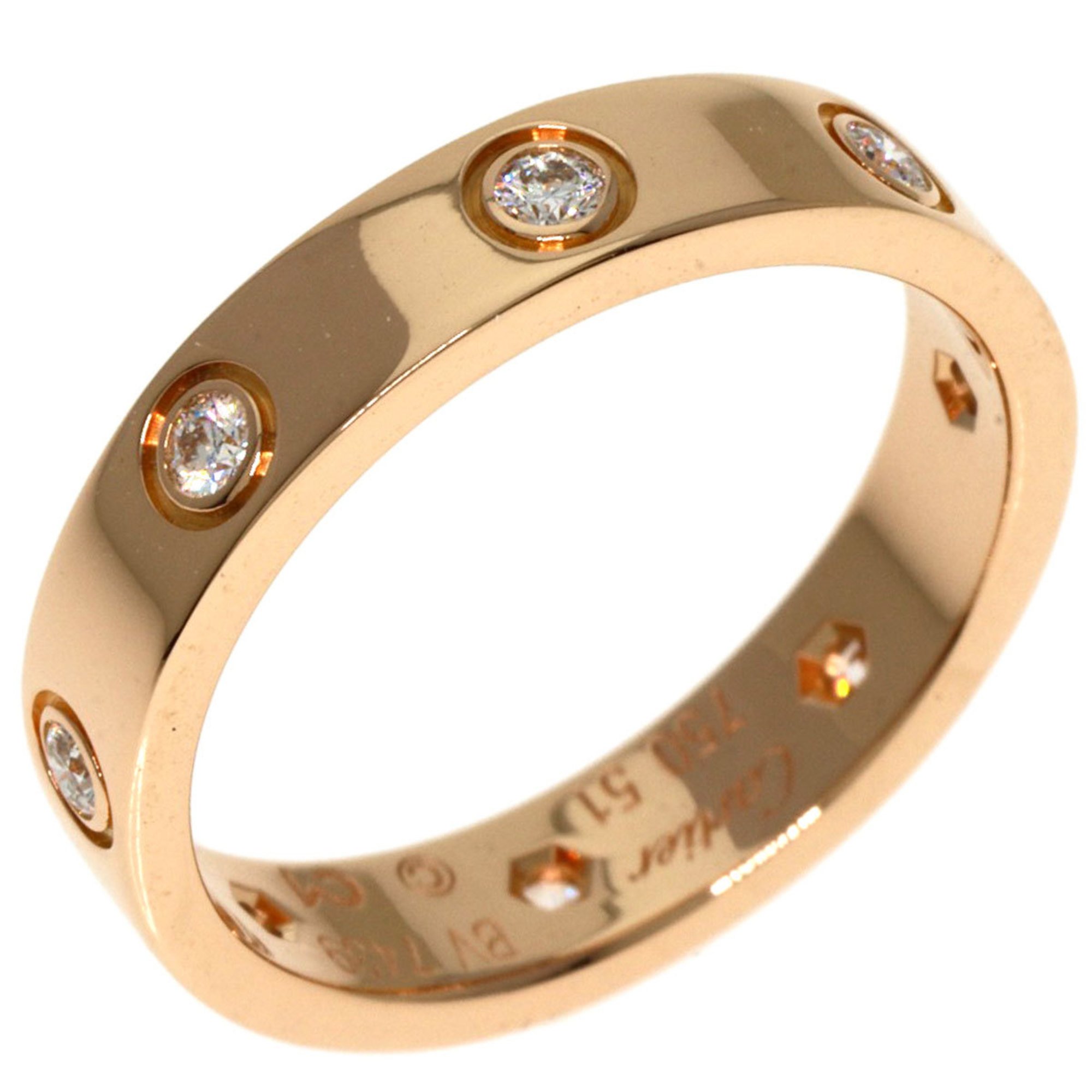 Cartier Love Ring Full Diamond #51 K18 Pink Gold Women's CARTIER