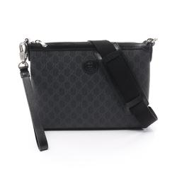 Gucci Interlocking G GG Supreme Shoulder Bag Coated Canvas Leather Men's Black Grey 72683392THN1000