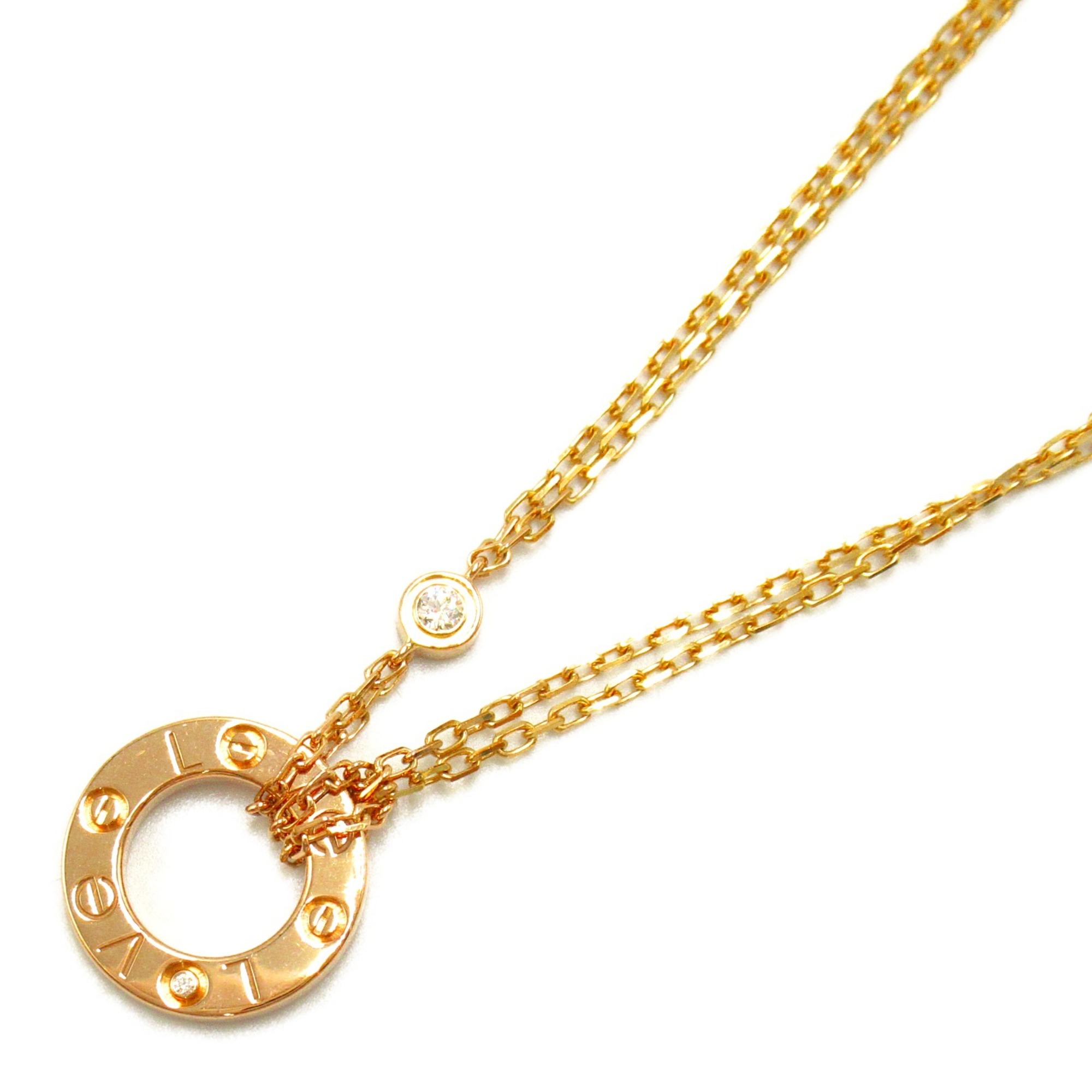 Cartier Love Circle 2P Diamond Necklace K18 (Yellow Gold) Ladies Clear