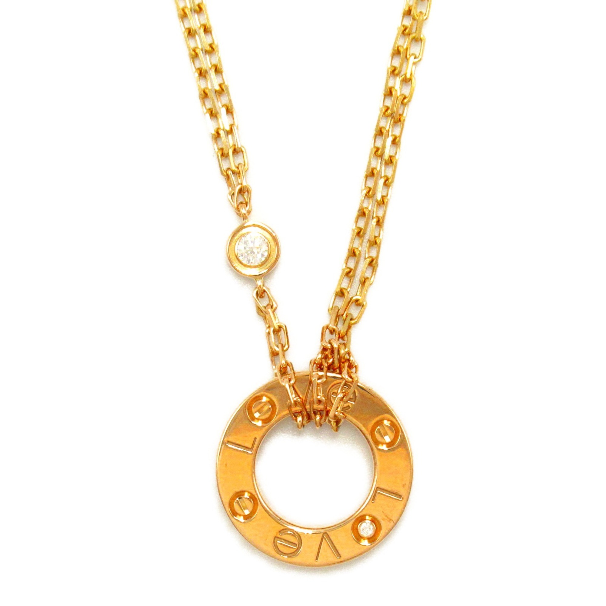 Cartier Love Circle 2P Diamond Necklace K18 (Yellow Gold) Ladies Clear