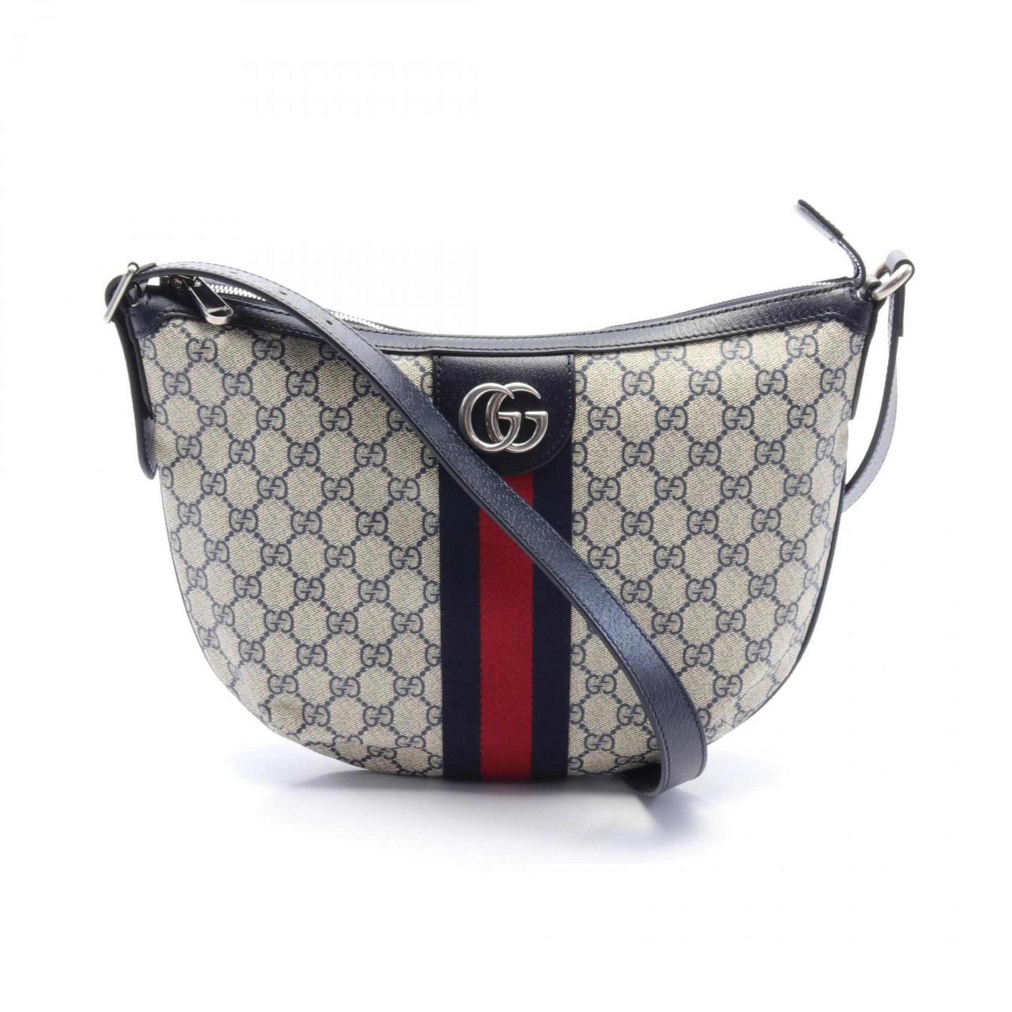 GUCCI Ophidia GG Small Supreme Shoulder Bag Coated Canvas Leather Women's Beige Navy Red 5981252ZGMN4076