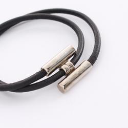 Hermes Tournis H Bracelet Leather Stainless Steel Women's Black Silver