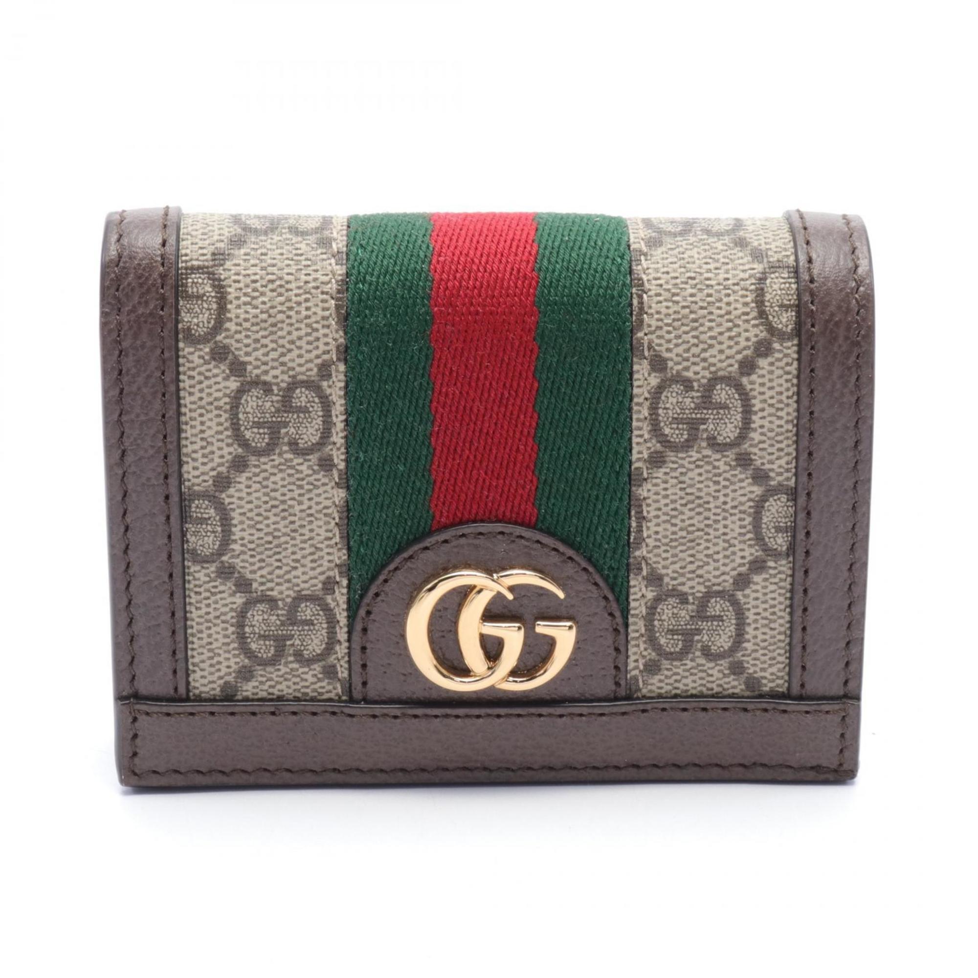 Gucci Ophidia GG Supreme Bi-fold Wallet Coated Canvas Leather Women's Beige Brown Multicolor 52315596IWG8745