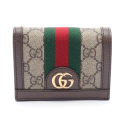 Gucci Ophidia GG Supreme Bi-fold Wallet Coated Canvas Leather Women's Beige Brown Multicolor 52315596IWG8745