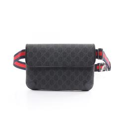 Gucci GG Supreme Belt Bag, Waist Body Coated Canvas, Leather, Men's, Black, Grey, 792091FADJA1042