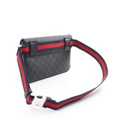 Gucci GG Supreme Belt Bag, Waist Body Coated Canvas, Leather, Men's, Black, Grey, 792091FADJA1042