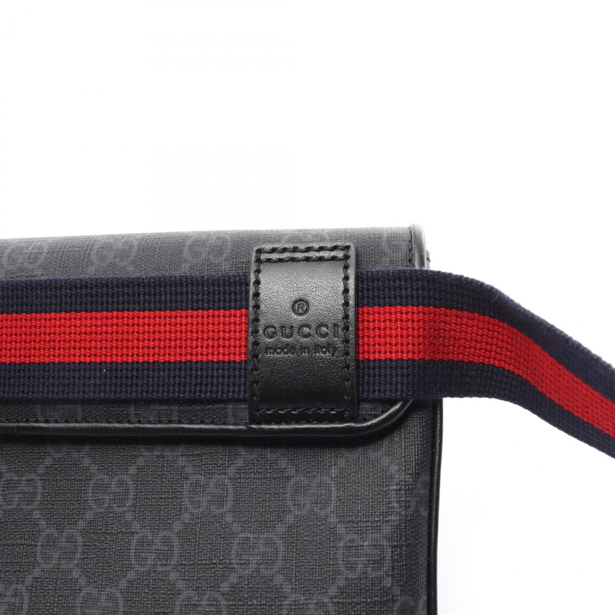 Gucci GG Supreme Belt Bag, Waist Body Coated Canvas, Leather, Men's, Black, Grey, 792091FADJA1042