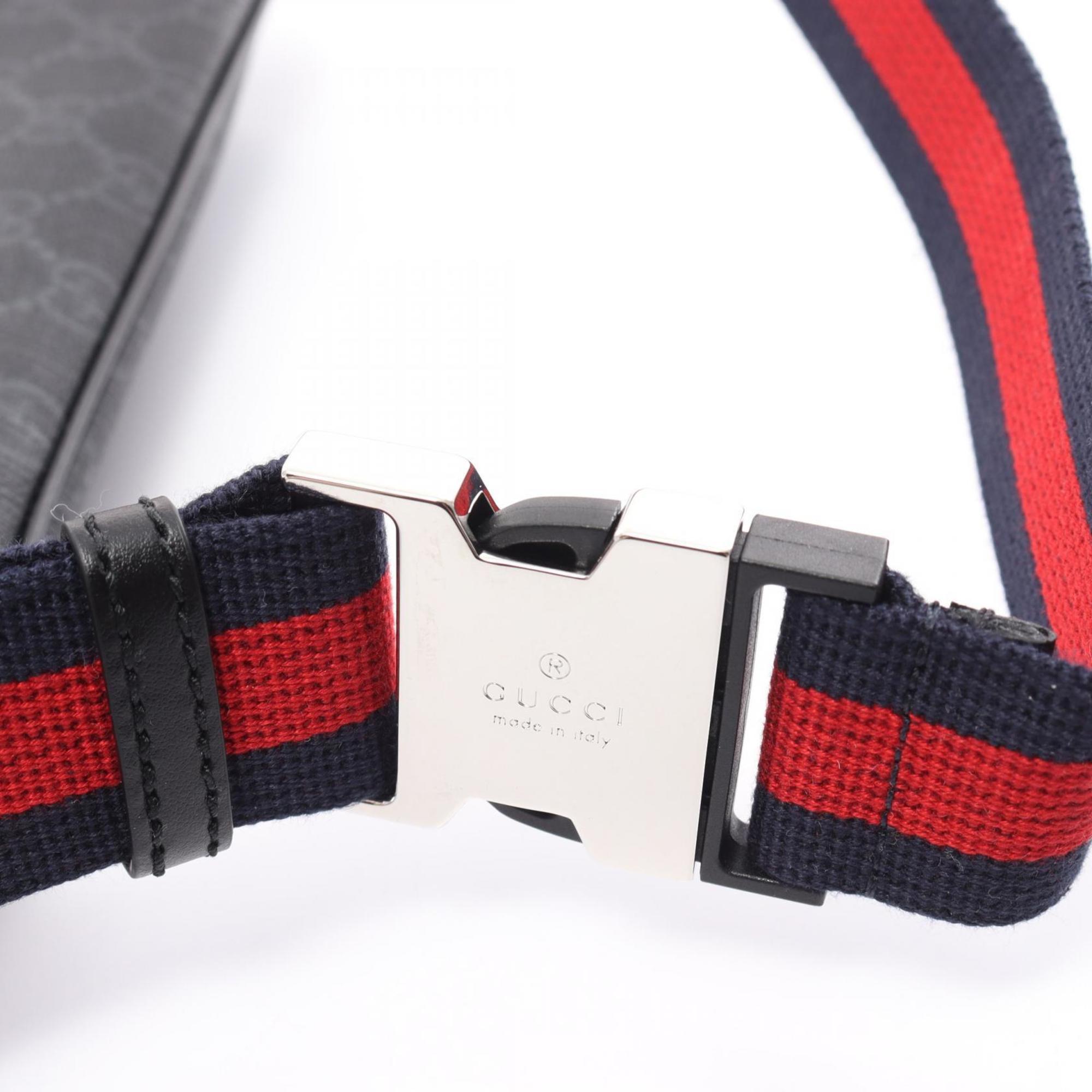 Gucci GG Supreme Belt Bag, Waist Body Coated Canvas, Leather, Men's, Black, Grey, 792091FADJA1042