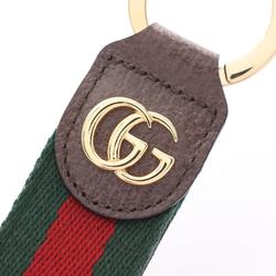 GUCCI Ophidia Sherry Line Keychain Leather Canvas Women's Brown Multicolor 523161HE2NG8742