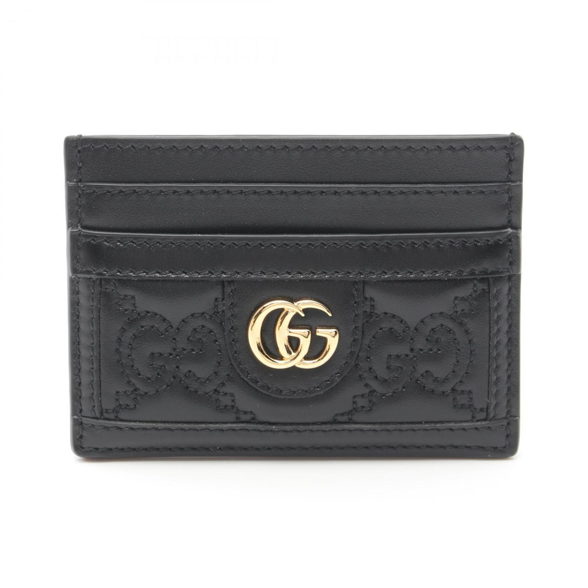 GUCCI GG Matelasse Business Card Holder/Card Case Leather Men's Women's Black 723790UM8IG1000