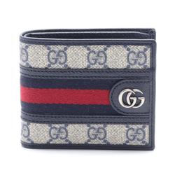 GUCCI Ophidia GG Supreme Sherry Line Bi-fold Wallet Coated Canvas Leather Men's Women's Navy Beige Red 59760696IWN4076