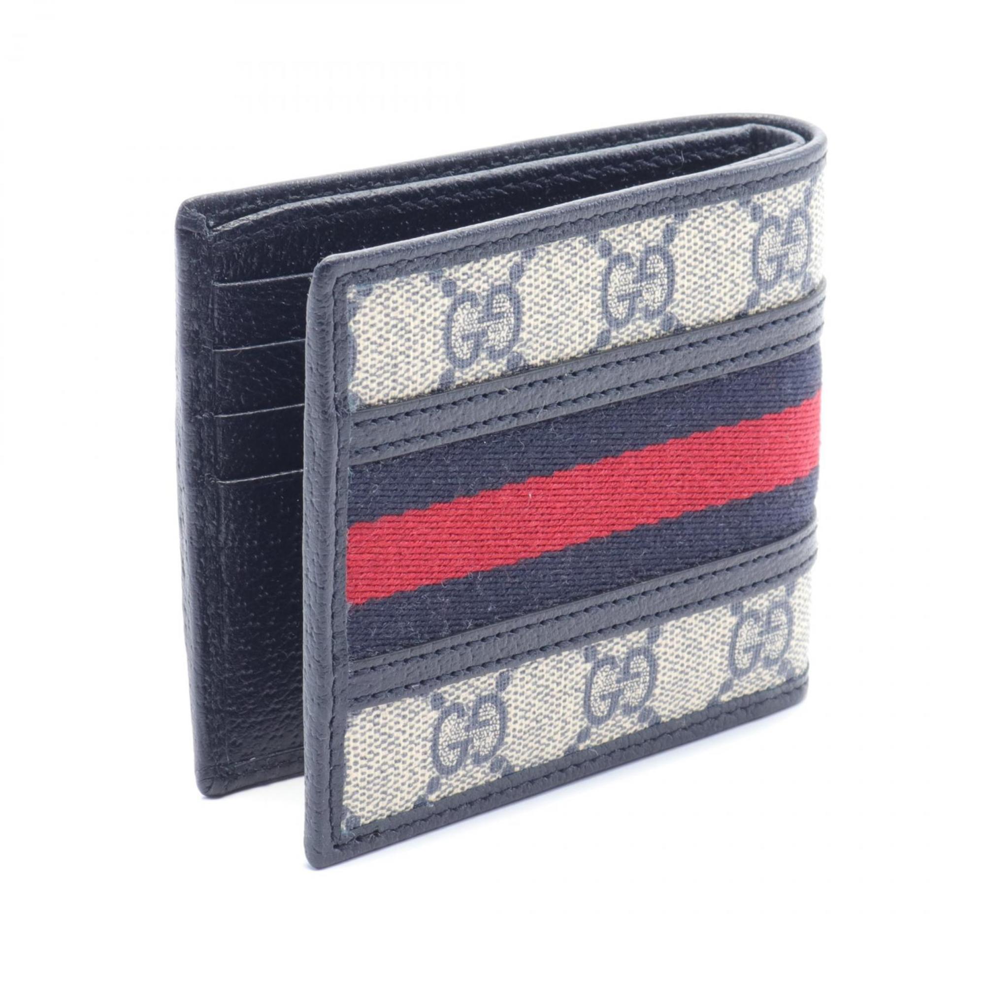 GUCCI Ophidia GG Supreme Sherry Line Bi-fold Wallet Coated Canvas Leather Men's Women's Navy Beige Red 59760696IWN4076