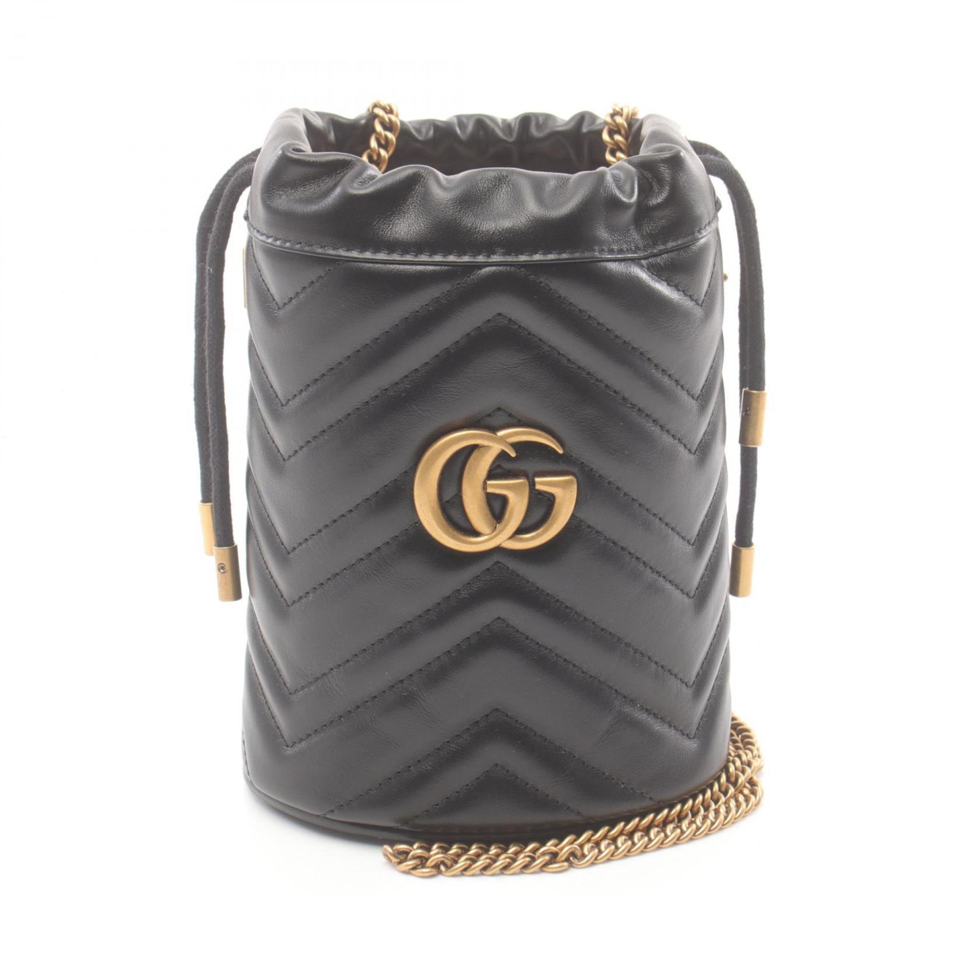 GUCCI GG Marmont Bucket Bag Shoulder Leather Women's Black 575163