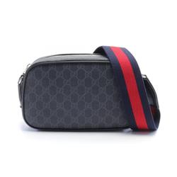 Gucci GG Supreme Shoulder Bag, Coated Canvas, Leather, Men's, Black, Grey, 792097FADJA1042