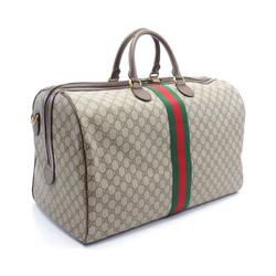 Gucci GG Supreme Sherry Line Boston Bag, Coated Canvas, Leather, Men's, Women's, Beige, Brown, Multicolor, 5479599C2ST8746