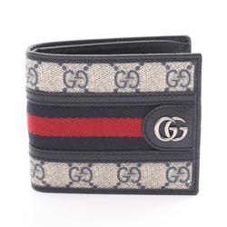 GUCCI Ophidia GG Supreme Sherry Line Bi-fold Wallet Coated Canvas Leather Men's Women's Navy Beige Red 59760696IWN4076