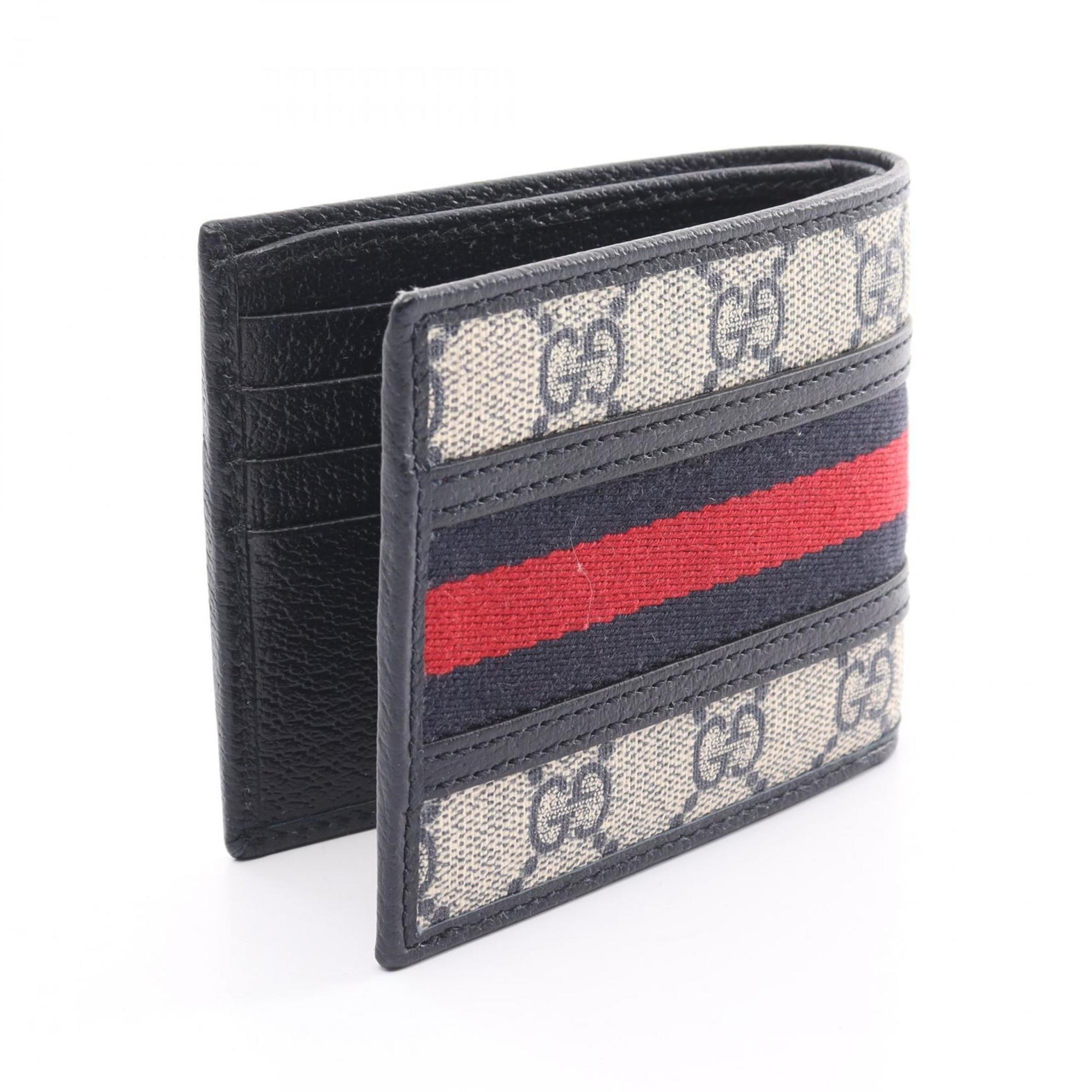 GUCCI Ophidia GG Supreme Sherry Line Bi-fold Wallet Coated Canvas Leather Men's Women's Navy Beige Red 59760696IWN4076