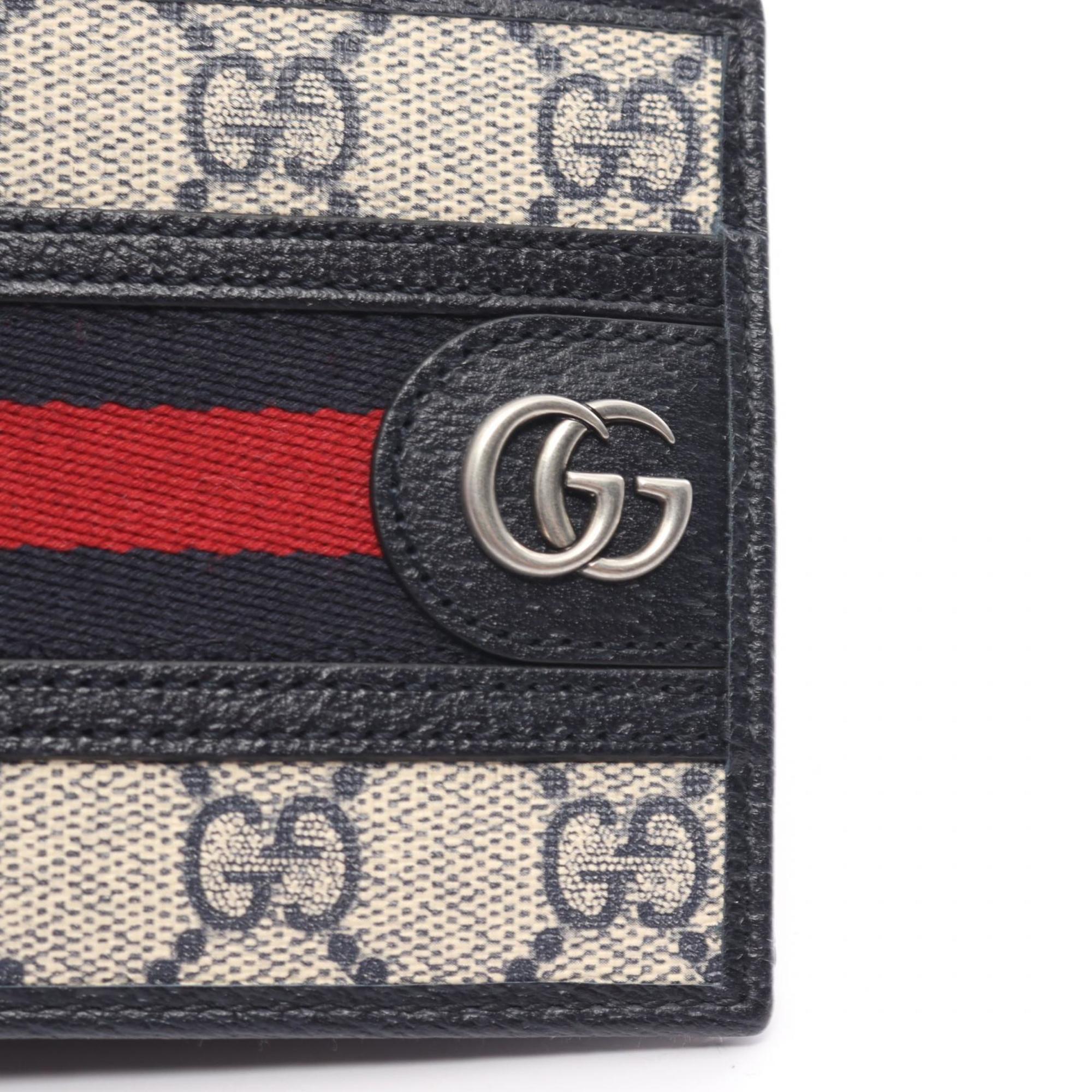 GUCCI Ophidia GG Supreme Sherry Line Bi-fold Wallet Coated Canvas Leather Men's Women's Navy Beige Red 59760696IWN4076