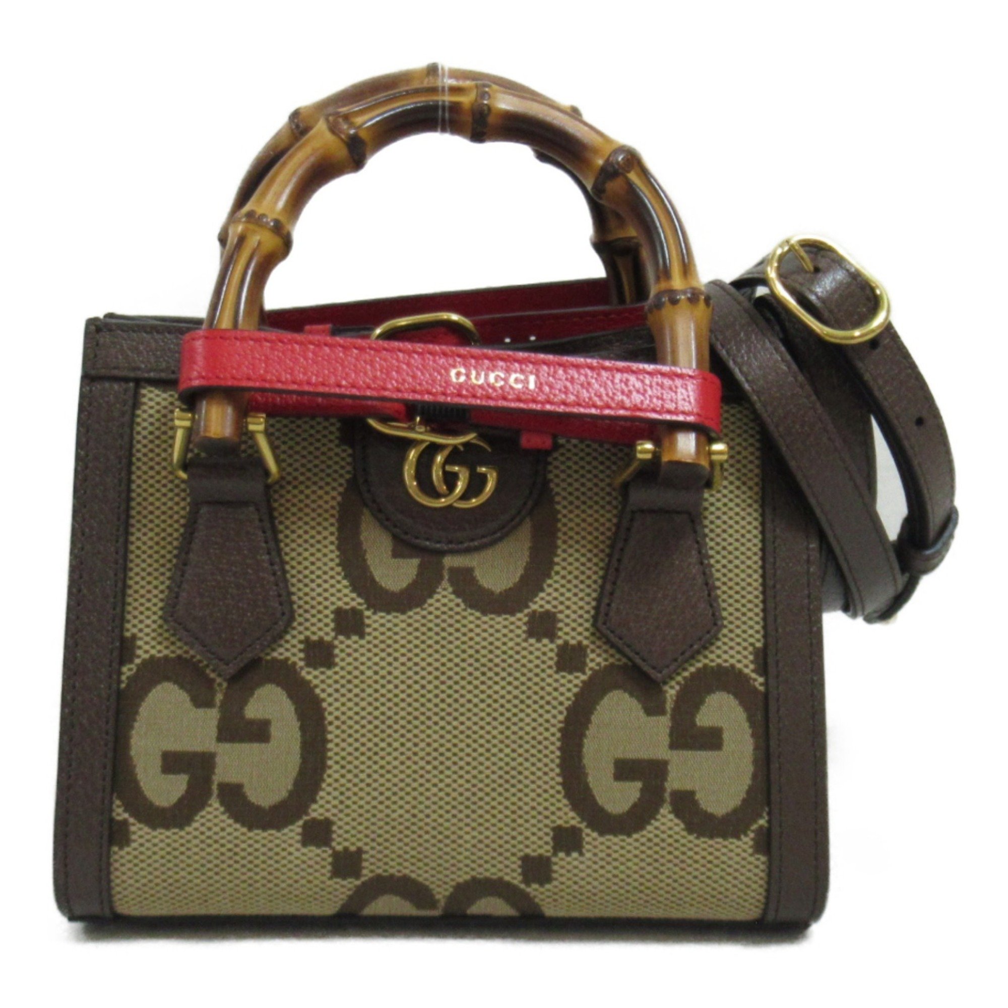 GUCCI Jumbo GG 2-Way Bag Canvas Leather Women's Beige Brown 655661