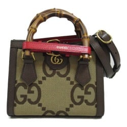 GUCCI Jumbo GG 2-Way Bag Canvas Leather Women's Beige Brown 655661