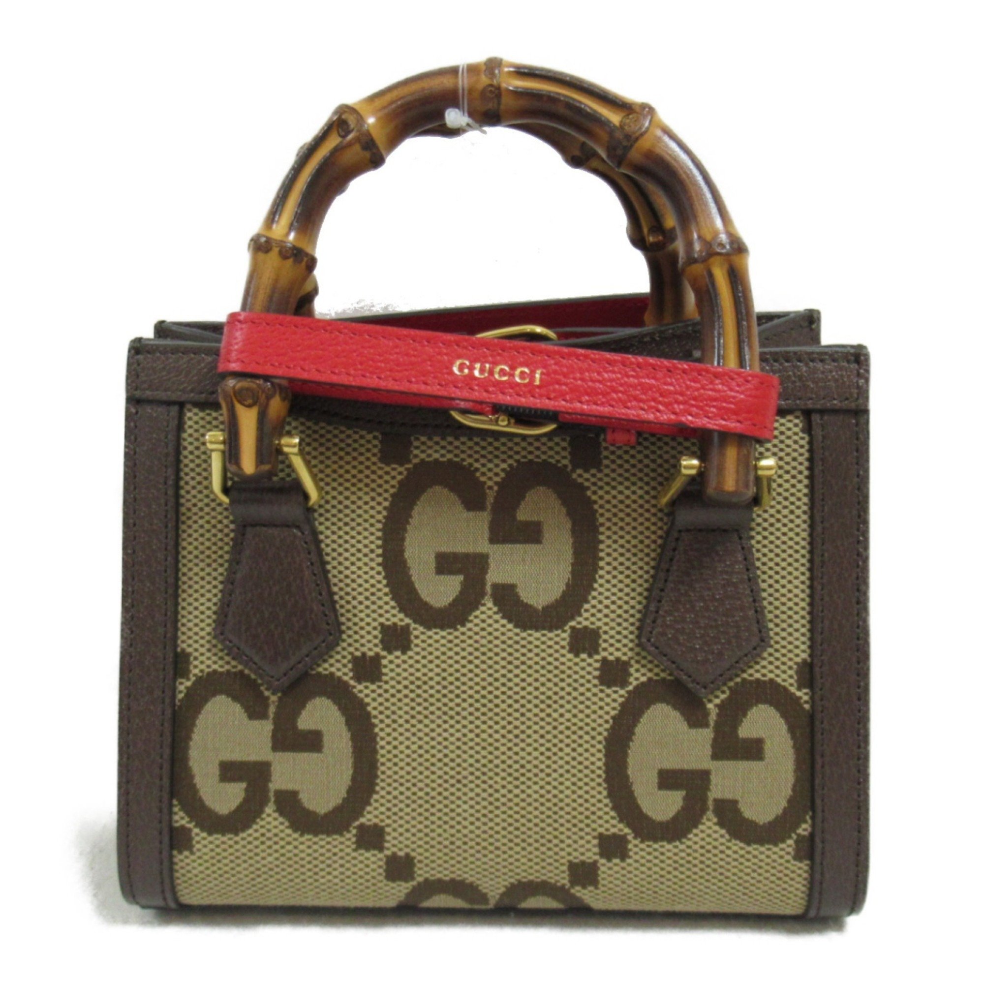 GUCCI Jumbo GG 2-Way Bag Canvas Leather Women's Beige Brown 655661