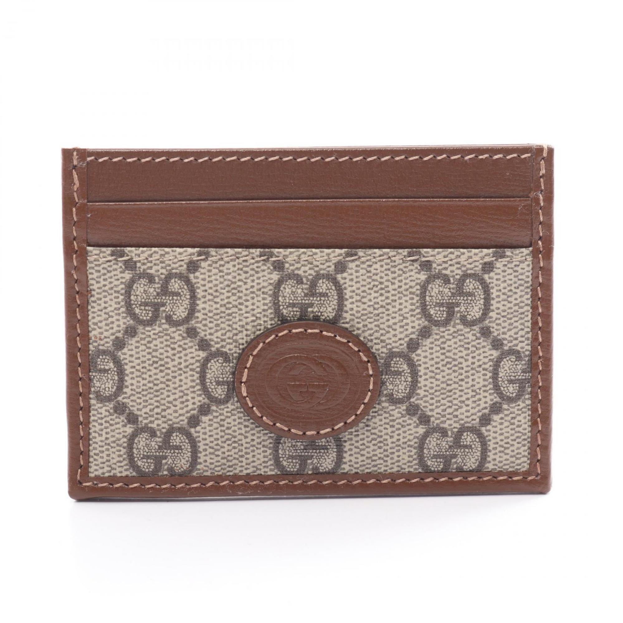 Gucci Interlocking G GG Supreme Business Card Holder/Card Case Coated Canvas Leather Men's Women's Beige Brown 67300292TCG8563