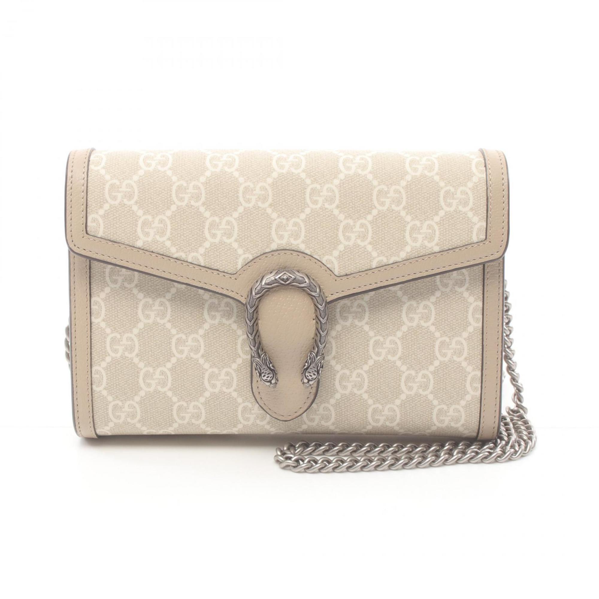 GUCCI Dionysus GG Supreme Shoulder Bag Coated Canvas Leather Women's Beige 401231UULBN9683