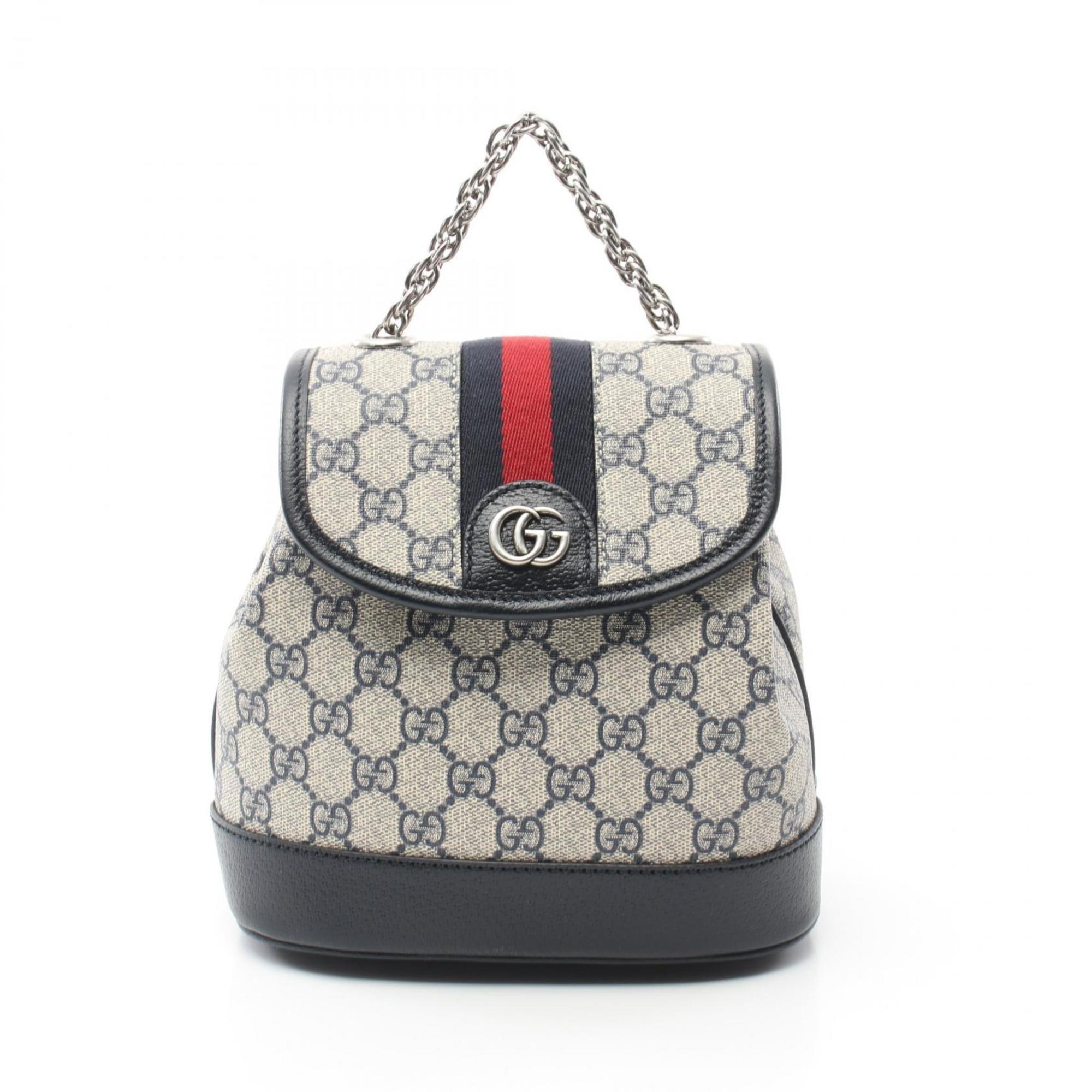 GUCCI Offdia GG Supreme Rucksack Backpack Bag Coated Canvas Leather Women's White Navy 79522196IWN4076