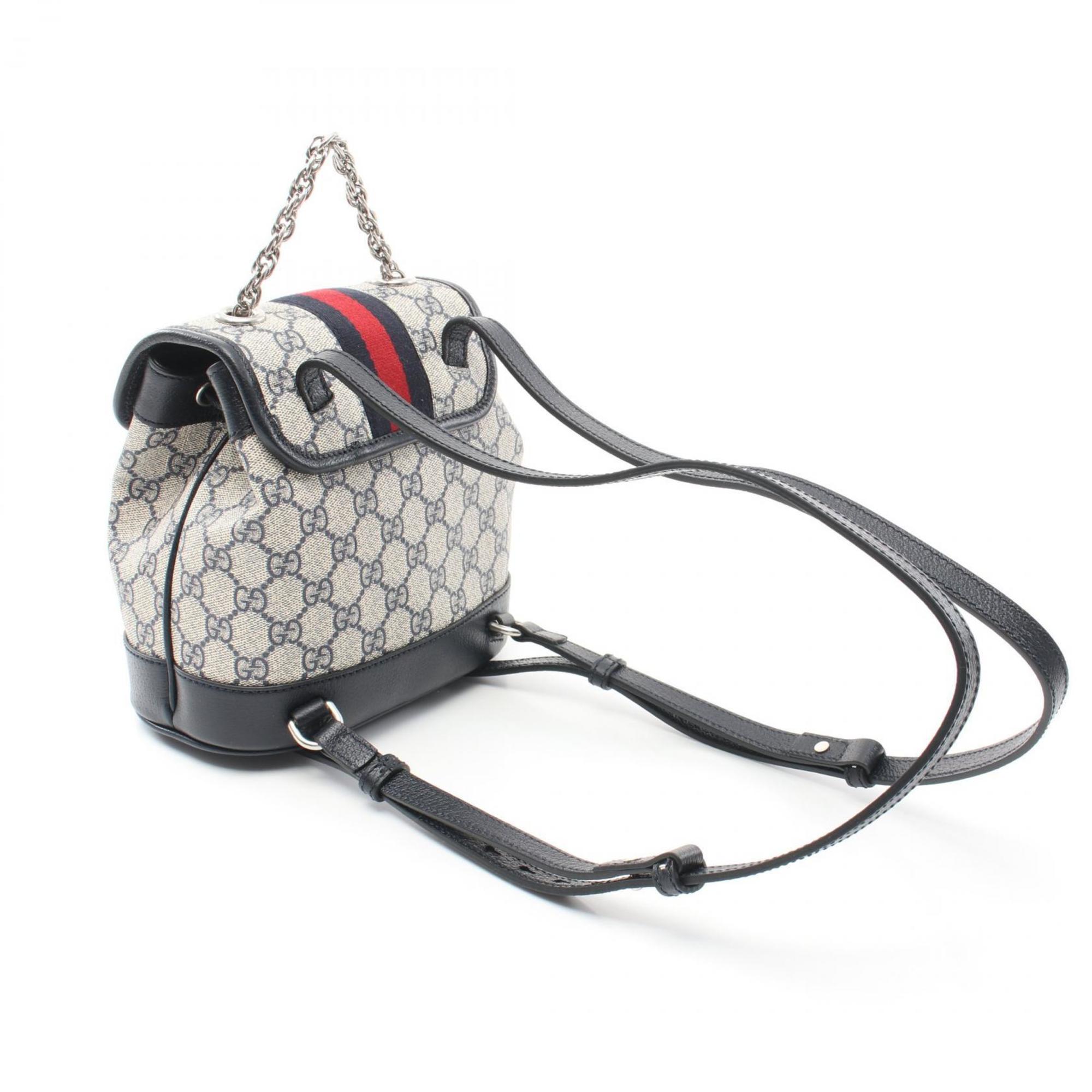 GUCCI Offdia GG Supreme Backpack Bag Coated Canvas Leather Women's White Navy 79522196IWN4076