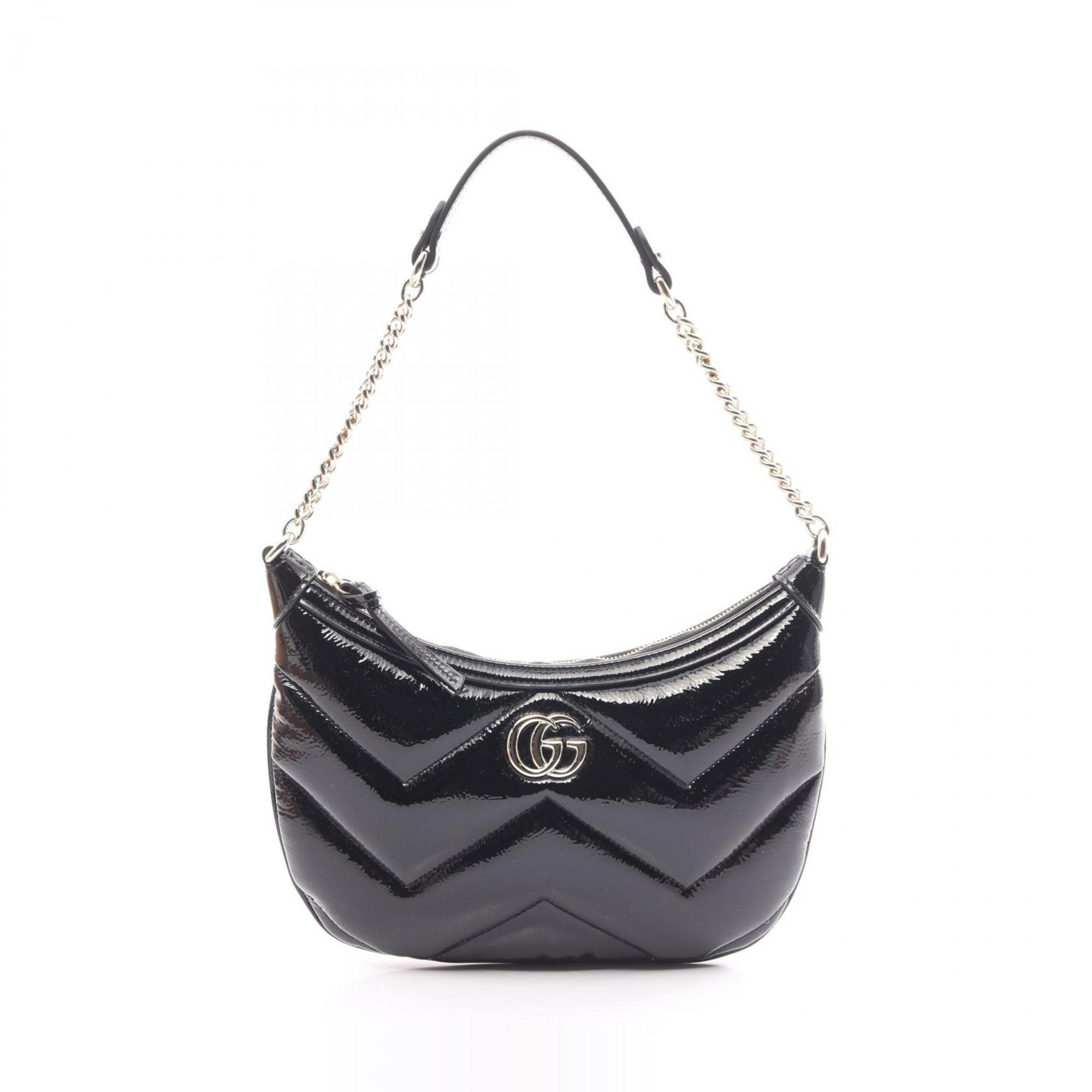 Gucci GG Marmont Small Shoulder Bag Patent Leather Women's Black 7772630AABA1000