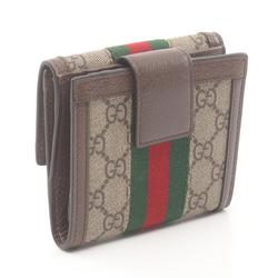 Gucci Ophidia GG French Flap Wallet Sherry Line W Coated Canvas Leather Women's Beige Brown Multicolor 52317396IWG8745